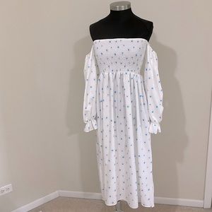 ✨️ROMANTIC White floral print smocked puff sleeve off-shoulder midi dress✨️